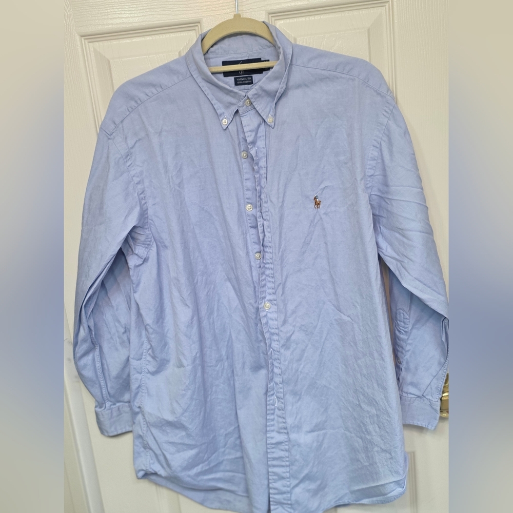 Ralph Lauren Pale Blue Button-Down Shirt with Pony Logo